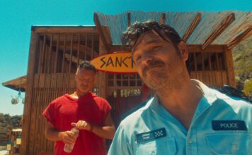 Julian McMahon as Scally and Justin Rosniak as Coban in The Surfer, directed by Lorcan Finnegan. Copyright: Vertigo Releasing. All Rights Reserved.