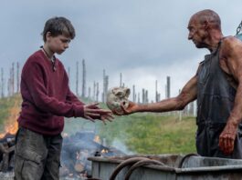 Alfie Williams as Spike and Ralph Fiennes as Dr Kelson in 28 Years Later, directed by Danny Boyle. Photo: Miya Mizuno. Copyright: 2025 CTMG, Inc. All Rights Reserved.