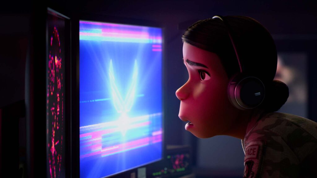 Aunt Olga (Zoe Saldana) in Elio, directed by Adrian Molina, Domee Shi and Madeline Sharafian. Copyright: Disney/Pixar. All Rights Reserved.