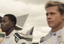 Damson Idris as Joshua Pearce and Brad Pitt as Sonny Hayes in F1: The Movie, directed by Joseph Kosinski. Copyright: 2025 Warner Bros. Entertainment Inc. All Rights Reserved.
