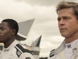 Damson Idris as Joshua Pearce and Brad Pitt as Sonny Hayes in F1: The Movie, directed by Joseph Kosinski. Copyright: 2025 Warner Bros. Entertainment Inc. All Rights Reserved.