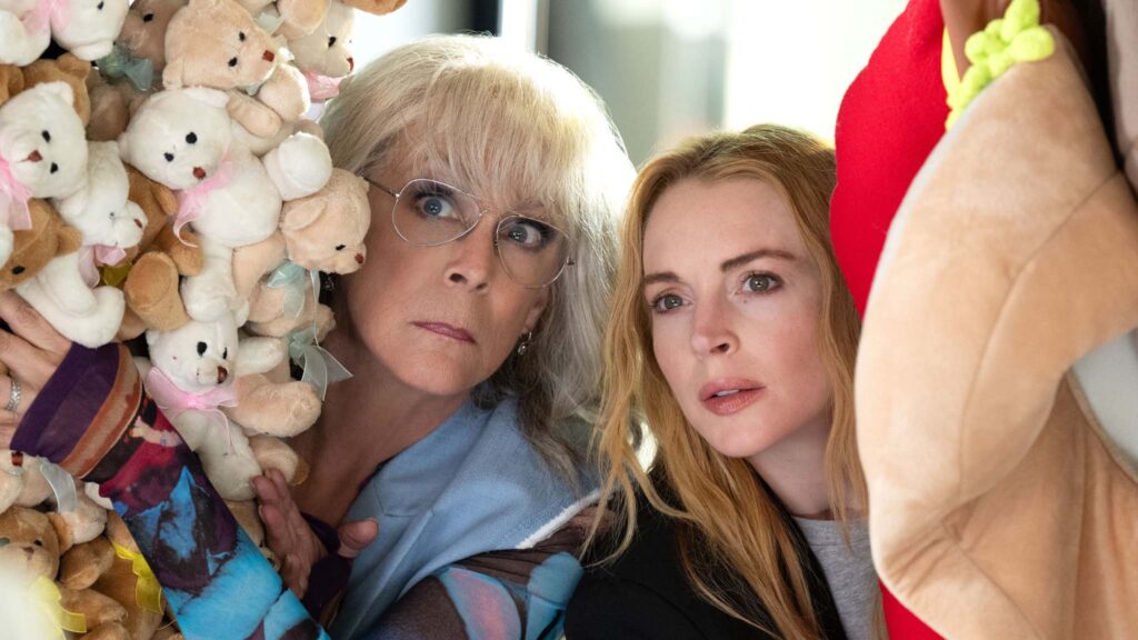 Jamie Lee Curtis as Tess Coleman and Lindsay Lohan as Anna Coleman in Freakier Friday, directed by Nisha Ganatra. Photo: Glen Wilson. Copyright: 2025 Disney Enterprises, Inc. All Rights Reserved.