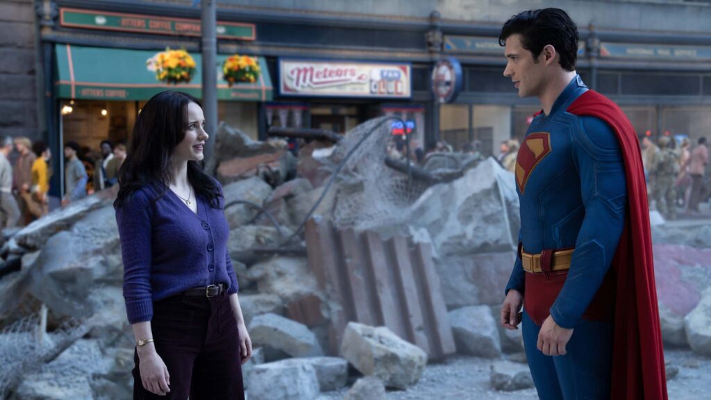Rachel Brosnahan as Lois Lane and David Corenswet as Superman in Superman, directed by James Gunn. Photo: Jessica Miglio. Copyright: Warner Bros. Entertainment Inc. All Rights Reserved. TM & Copyright DC.