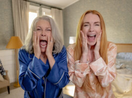 Jamie Lee Curtis as Tess Coleman and Lindsay Lohan as Anna Coleman in Freakier Friday, directed by Nisha Ganatra. Photo: Glen Wilson. Copyright: Disney Enterprises, Inc. All Rights Reserved.