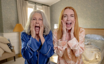 Jamie Lee Curtis as Tess Coleman and Lindsay Lohan as Anna Coleman in Freakier Friday, directed by Nisha Ganatra. Photo: Glen Wilson. Copyright: Disney Enterprises, Inc. All Rights Reserved.