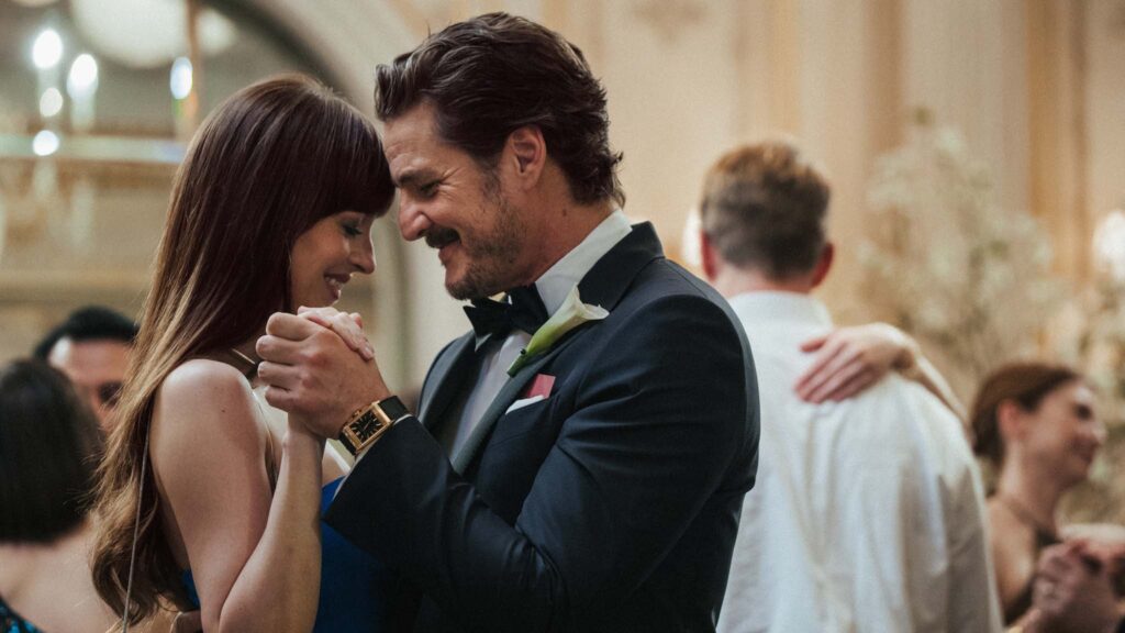 Dakota Johnson and Pedro Pascal in Materialists, directed by Celine Song. Photo: Atsushi Nishijima. Copyright: Adore Matchmaking LLC. All Rights Reserved.