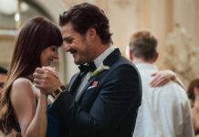Dakota Johnson and Pedro Pascal in Materialists, directed by Celine Song. Photo: Atsushi Nishijima. Copyright: Adore Matchmaking LLC. All Rights Reserved.