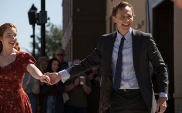 Annalise Basso as Janice Halliday and Tom Hiddleston as Charles 'Chuck' Krantz in The Life Of Chuck, directed by Mike Flanagan. Photo: Dan Anderson. Copyright: Intrepid Pictures. All Rights Reserved.