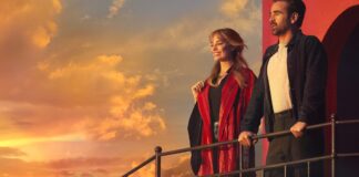 Margot Robbie as Sarah and Colin Farrell as David in A Big Bold Beautiful Journey, directed by Kogonada. Photo: Matt Kennedy. Copyright: CTMG, Inc. All Rights Reserved.