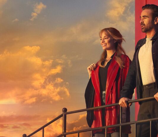 Margot Robbie as Sarah and Colin Farrell as David in A Big Bold Beautiful Journey, directed by Kogonada. Photo: Matt Kennedy. Copyright: CTMG, Inc. All Rights Reserved.