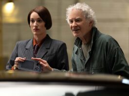 Phoebe Waller Bridge and Kevin Kline as nameless car rental agents in A Big Bold Beautiful Journey, directed by Kogonada. Photo: Matt Kennedy. Copyright: CTMG, Inc. All Rights Reserved.