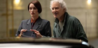 Phoebe Waller Bridge and Kevin Kline as nameless car rental agents in A Big Bold Beautiful Journey, directed by Kogonada. Photo: Matt Kennedy. Copyright: CTMG, Inc. All Rights Reserved.
