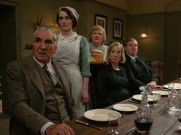 Jim Carter as Mr Carson, Sophie McShera as Daisy Parker, Lesley Nicol as Mrs Patmore, Joanne Froggatt as Anna Bates and Brendan Coyle as Mr Bates in Downton Abbey: The Grand Finale, directed by Simon Curtis. Photo: Rory Mulvey. Copyright: Focus Features LLC. All Rights Reserved.