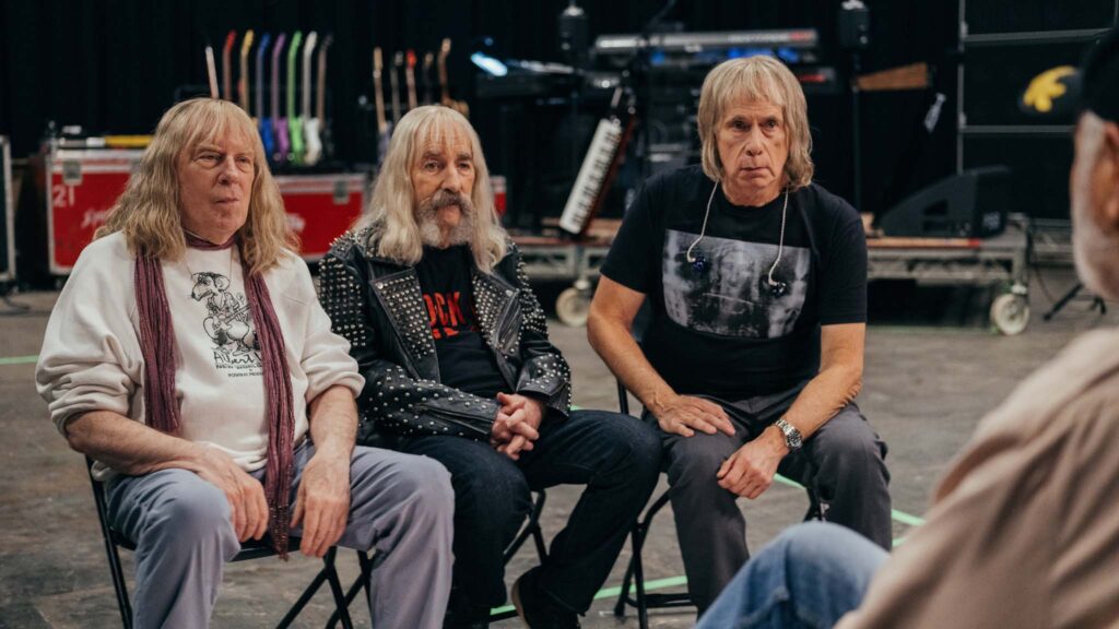 Michael McKean as David St Hubbins, Harry Shearer as Derek Smalls, Christopher Guest as Nigel Tufnel and Rob Reiner as Marti Di Bergi in Spinal Tap II: The End Continues, directed by Rob Reiner. Photo: Kyle Kaplan. Copyright: CTMG, Inc. All Rights Reserved.