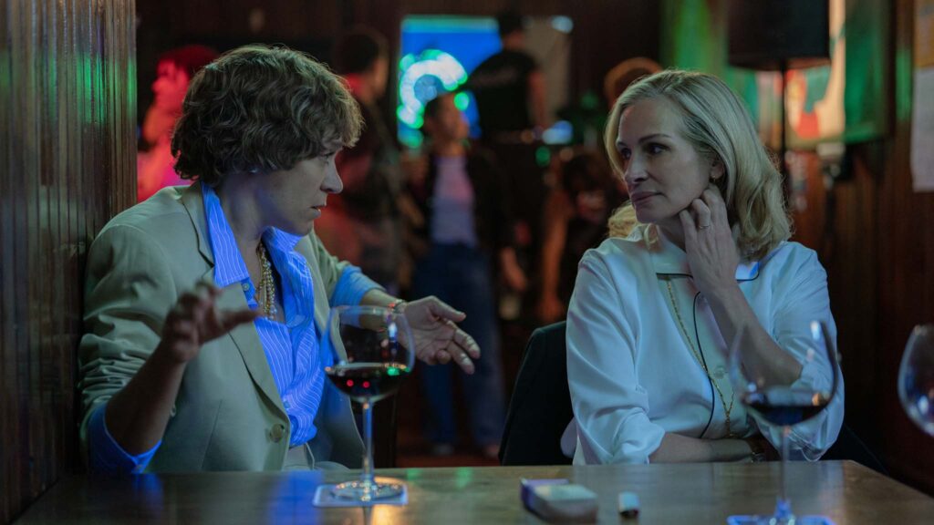 Chloe Sevigny as Dr Kim Sayers and Julia Roberts as Alma in After The Hunt, directed by Luca Guadagnino. Photo: Yannis Drakoulidis. Copyright: Amazon Content Services LLC. All Rights Reserved.