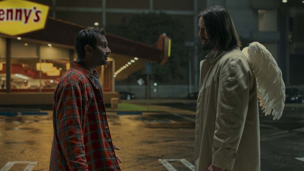 Aziz Ansari as Arj and Keanu Reeves as Gabriel in Good Fortune, directed by Aziz Ansari. Photo: Eddy Chen. Copyright: Lionsgate. All Rights Reserved.