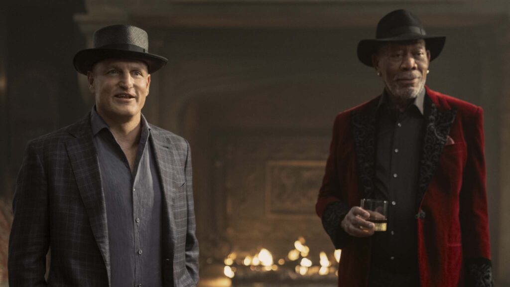 Woody Harrelson as Merrit McKinney and Morgan Freeman as Thaddeus Bradley in Now You See Me: Now You Don’t, directed by Ruben Fleischer. Photo: Katalin Vermes. Copyright: Lionsgate. All Rights Reserved.