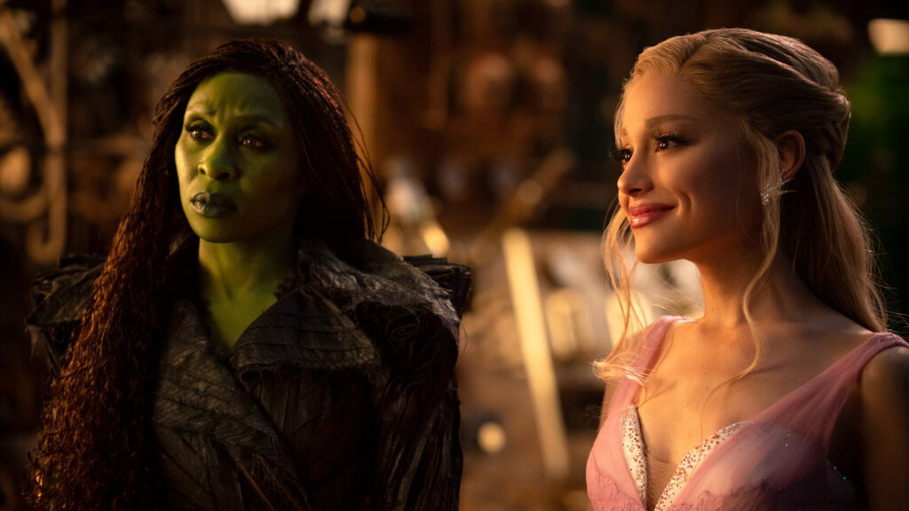 Cynthia Erivo as Elphaba and Ariana Grande as Glinda in Wicked: For Good, directed by Jon M Chu. Photo: Giles Keyte. Copyright: Universal Studios. All Rights Reserved.