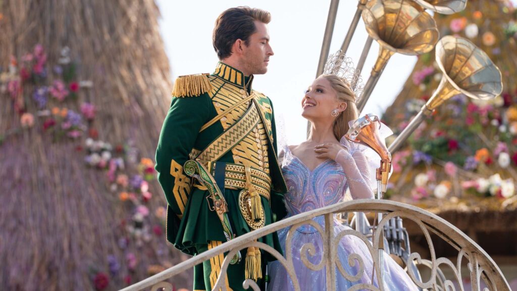 Jonathan Bailey as Fiyero and Ariana Grande as Glinda in Wicked: For Good, directed by Jon M Chu. Photo: Giles Keyte. Copyright: Universal Studios. All Rights Reserved.