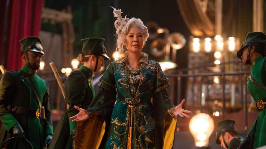 Michelle Yeoh as Madame Morrible in Wicked: For Good, directed by Jon M Chu. Photo: Giles Keyte. Copyright: Universal Studios. All Rights Reserved.