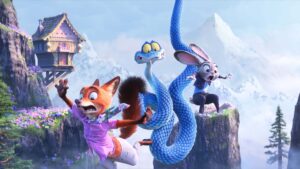 Nick Wilde (voiced by Jason Bateman), Gary De’Snake (Ke Huy Quan) and Judy Hopps (Ginnifer Goodwin) in Zootropolis 2, directed by Jared Bush and Byron Howard. Copyright: Disney Enterprises, Inc. All Rights Reserved.