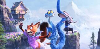 Nick Wilde (voiced by Jason Bateman), Gary De’Snake (Ke Huy Quan) and Judy Hopps (Ginnifer Goodwin) in Zootropolis 2, directed by Jared Bush and Byron Howard. Copyright: Disney Enterprises, Inc. All Rights Reserved.