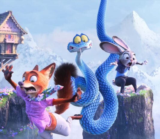 Nick Wilde (voiced by Jason Bateman), Gary De’Snake (Ke Huy Quan) and Judy Hopps (Ginnifer Goodwin) in Zootropolis 2, directed by Jared Bush and Byron Howard. Copyright: Disney Enterprises, Inc. All Rights Reserved.