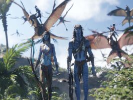 Zoe Saldana as Neytiri and Sam Worthington as Jake Sully in Avatar: Fire And Ash, directed by James Cameron. Copyright: 20th Century Studios. All Rights Reserved.