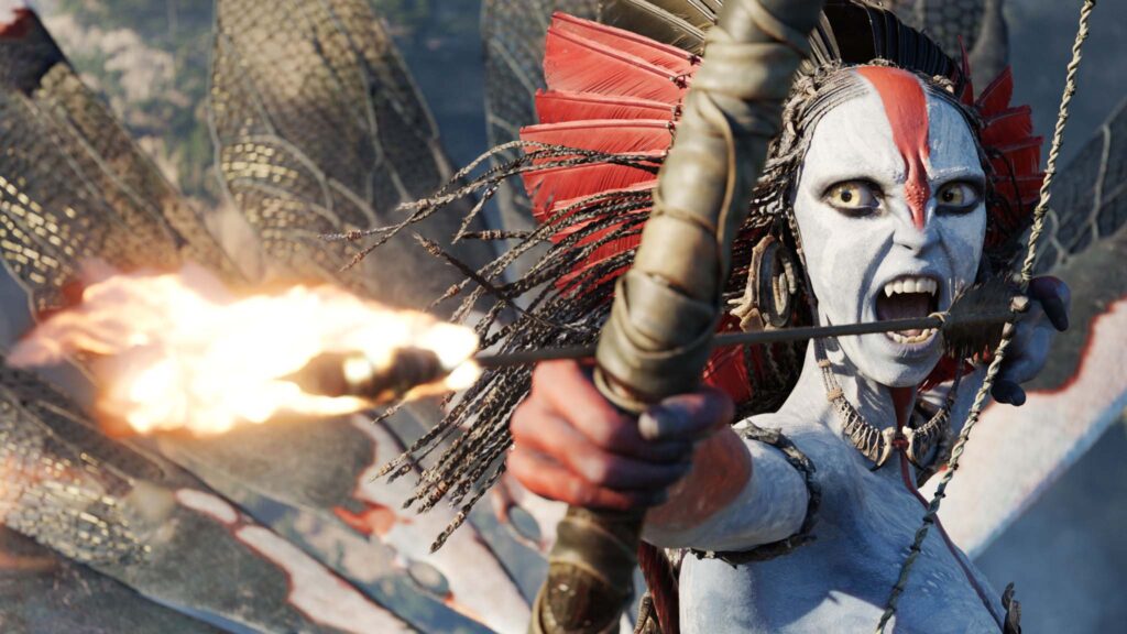 Oona Chaplin as Varang in Avatar: Fire And Ash, directed by James Cameron. Copyright: 20th Century Studios. All Rights Reserved.