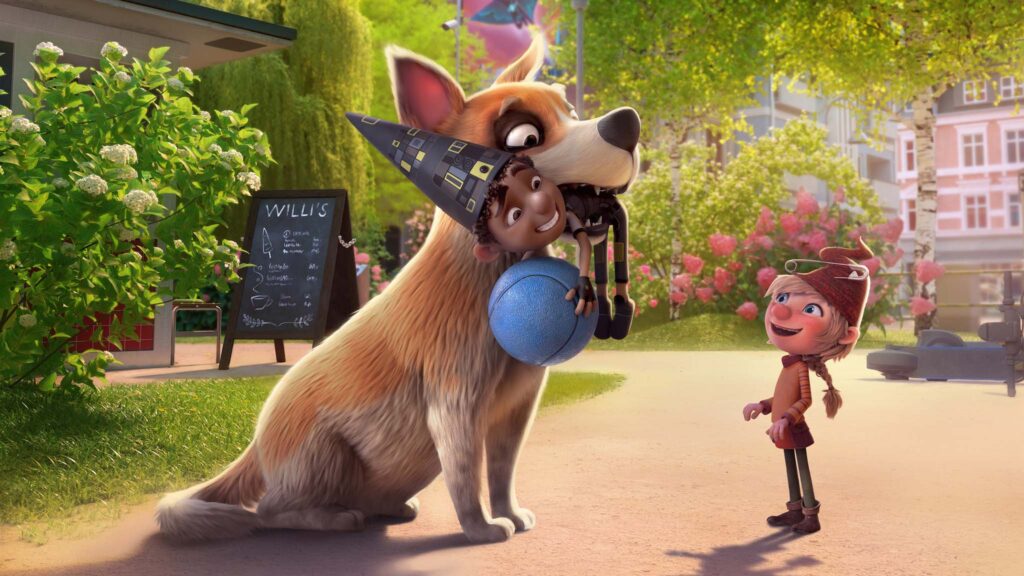 Bo in a dog’s mouth and Elfie in The Super Elfkins, directed by Ute von Munchow-Pohl. Copyright: Dazzler Media. All Rights Reserved.