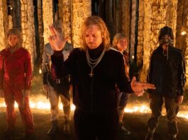 Jack O'Connell as Sir Jimmy Crystal with the Jimmies in 28 Years Later: The Bone Temple., directed by Nia DaCosta. Photo: Miya Mizuno. Copyright: CTMG, Inc. All Rights Reserved.