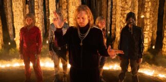 Jack O'Connell as Sir Jimmy Crystal with the Jimmies in 28 Years Later: The Bone Temple., directed by Nia DaCosta. Photo: Miya Mizuno. Copyright: CTMG, Inc. All Rights Reserved.