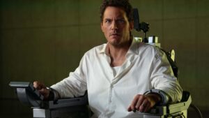 Chris Pratt as Chris Raven in Mercy, directed by Timur Bekmambetov. Photo: Justin Lubin. Copyright: 2025 Amazon Content Services LLC. All Rights Reserved.