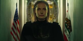 Rebecca Ferguson as Judge Maddox in Mercy, directed by Timur Bekmambetov. Copyright: 2025 Amazon Content Services LLC. All Rights Reserved.