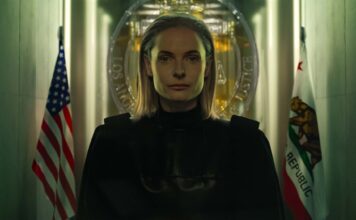 Rebecca Ferguson as Judge Maddox in Mercy, directed by Timur Bekmambetov. Copyright: 2025 Amazon Content Services LLC. All Rights Reserved.