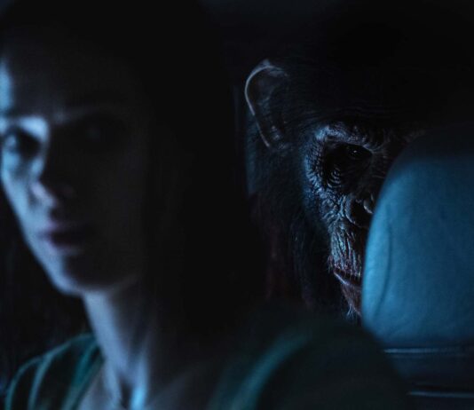 Jessica Alexander as Hannah and Miguel Torres Umba as Ben in Primate, directed by Johannes Roberts. Photo: Gareth Gatrell. Copyright: Paramount Pictures. All Rights Reserved.