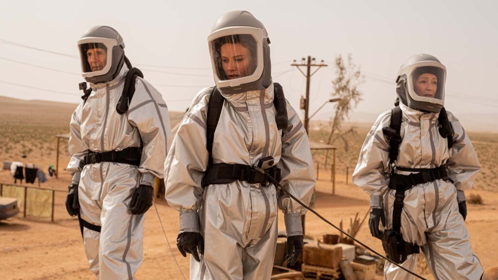 Liam Neeson as Robert Quinn, Sosie Bacon as Hero Martins and Lesley Manville as Trini Romano in Cold Storage, directed by Jonny Campbell. Photo: Reiner Bajo. Copyright: StudioCanal. All Rights Reserved.