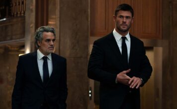 Film Review of the Week 10 February 2026 Mark Ruffalo as Lou. and Chris Hemsworth as Davis in Crime 101, directed by Bart Layton. Photo: Dean Rogers. Copyright: Amazon MGM Studios Content Services LLC. All Rights Reserved.