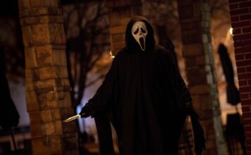 Ghostface in Scream 7, directed by Kevin Williamson. Photo: Jessica Miglio. Copyright: 2025 Paramount Pictures. Ghost Face is a Registered Trademark of Fun World Div., Easter Unlimited, Inc. 1999. All Rights Reserved.