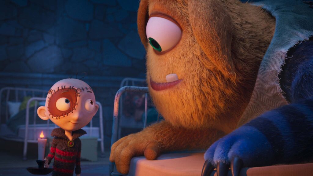 Stitch Head (voiced by Asa Butterfield) and Creature (Joel Fry) in Stitch Head, directed by Steve Hudson. Copyright: Kazoo Films. All Rights Reserved.