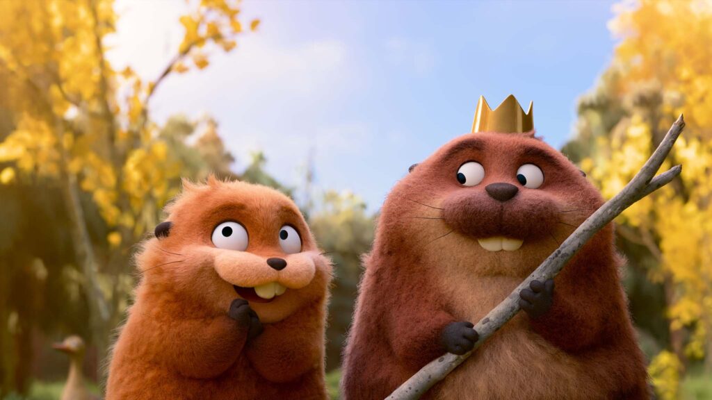 Mabel Beaver and King George in Hoppers, directed by Daniel Chong. Copyright: Disney/Pixar. All Rights Reserved.