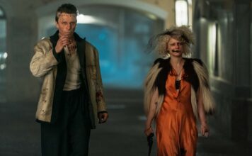 Christian Bale as Frank and Jessie Buckley as The Bride in The Bride!, directed by Maggie Gyllenhaal. Photo: Niko Tavernise. Copyright: Warner Bros. Entertainment Inc.. All Rights Reserved.