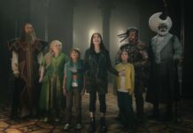 Film Review of the Week 23 March 2026 Oliver Chris as Mr Watzisname, Nicola Coughlan as Silky, Phoenix Laroche as Joe Thompson, Delilah Bennett-Cardy as Beth Thompson, Billie Gadsdon as Fran Thompson, Dustin Demri-Burns as Saucepan Man and Nonso Anozie as Moonface in The Magic Faraway Tree, directed by Ben Gregor. Photo: Claire Andrew. Copyright: Entertainment Film Distributors. All Rights Reserved.