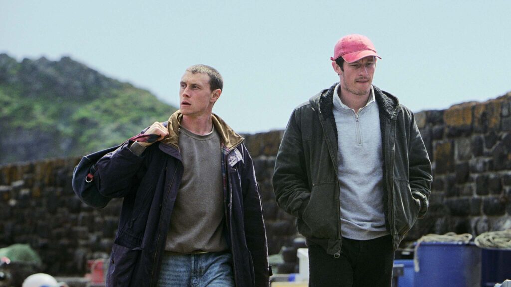 George Mackay as Nick and Callum Turner as Liam in Rose Of Nevada, directed by Mark Jenkin. Photo: Ian Kingsnorth. Copyright: Bosena. All Rights Reserved.