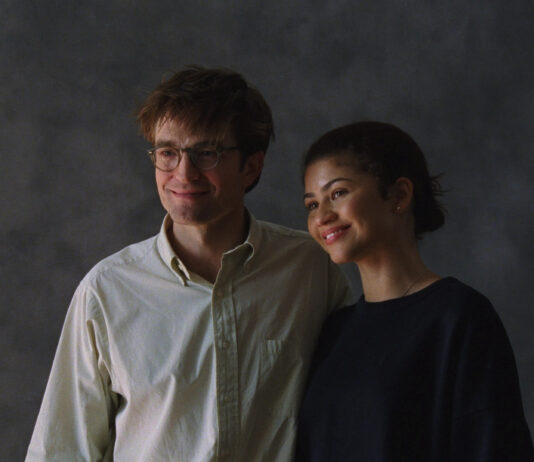 Robert Pattinson as Charlie Thompson and Zendaya as Emma Harwood in The Drama, directed by Kristoffer Borgli. Copyright: A24. All Rights Reserved.
