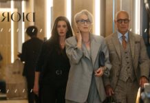 Anne Hathaway as Andy Sachs, Meryl Streep as Miranda Priestly and Stanley Tucci as Nigel Kipling in The Devil Wears Prada 2, directed by David Frankel. Photo: Macall Polay. Copyright: 20th Century Studios. All Rights Reserved.