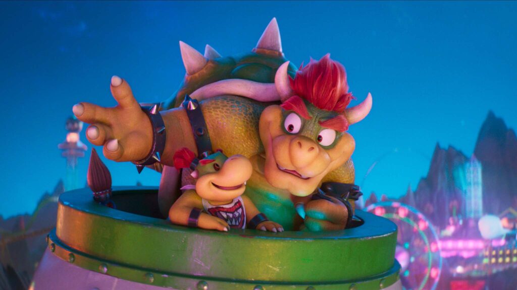 Bowser Junior (voiced by Benny Safdie) and Bowser (Jack Black) in The Super Mario Galaxy Movie, directed by Aaron Horvath and Michael Jelenic. Copyright: Nintendo and Illumination. All Rights Reserved.