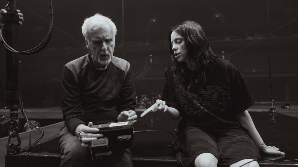 James Cameron and Billie Eilish in Billie Eilish - Hit Me Hard And Soft: The Tour, directed by James Cameron. Photo: Henry Hwu. Copyright: Petros Studio/Paramount Pictures. All Rights Reserved.