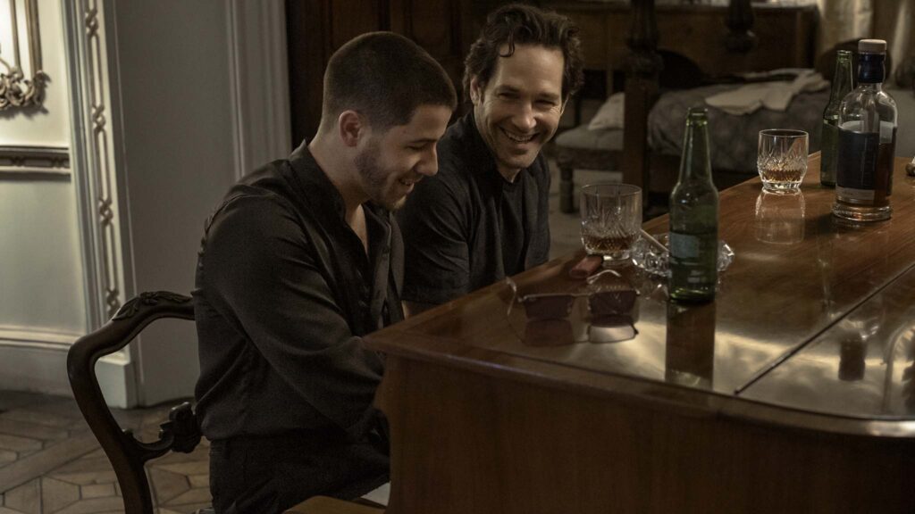 Nick Jonas as Danny and Paul Rudd as Rick in Power Ballad, directed by John Carney. Photo: David Cleary. Copyright: Lionsgate. All Rights Reserved.