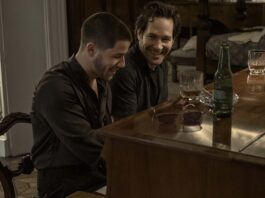 Nick Jonas as Danny and Paul Rudd as Rick in Power Ballad, directed by John Carney. Photo: David Cleary. Copyright: Lionsgate. All Rights Reserved.